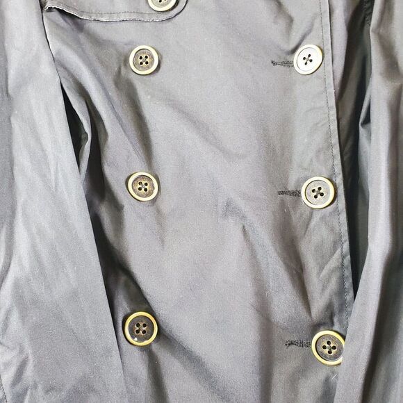 Old Navy Coat Womens XS Black Long Double Breasted Trench Button Rain Jacket - Picture 2 of 9